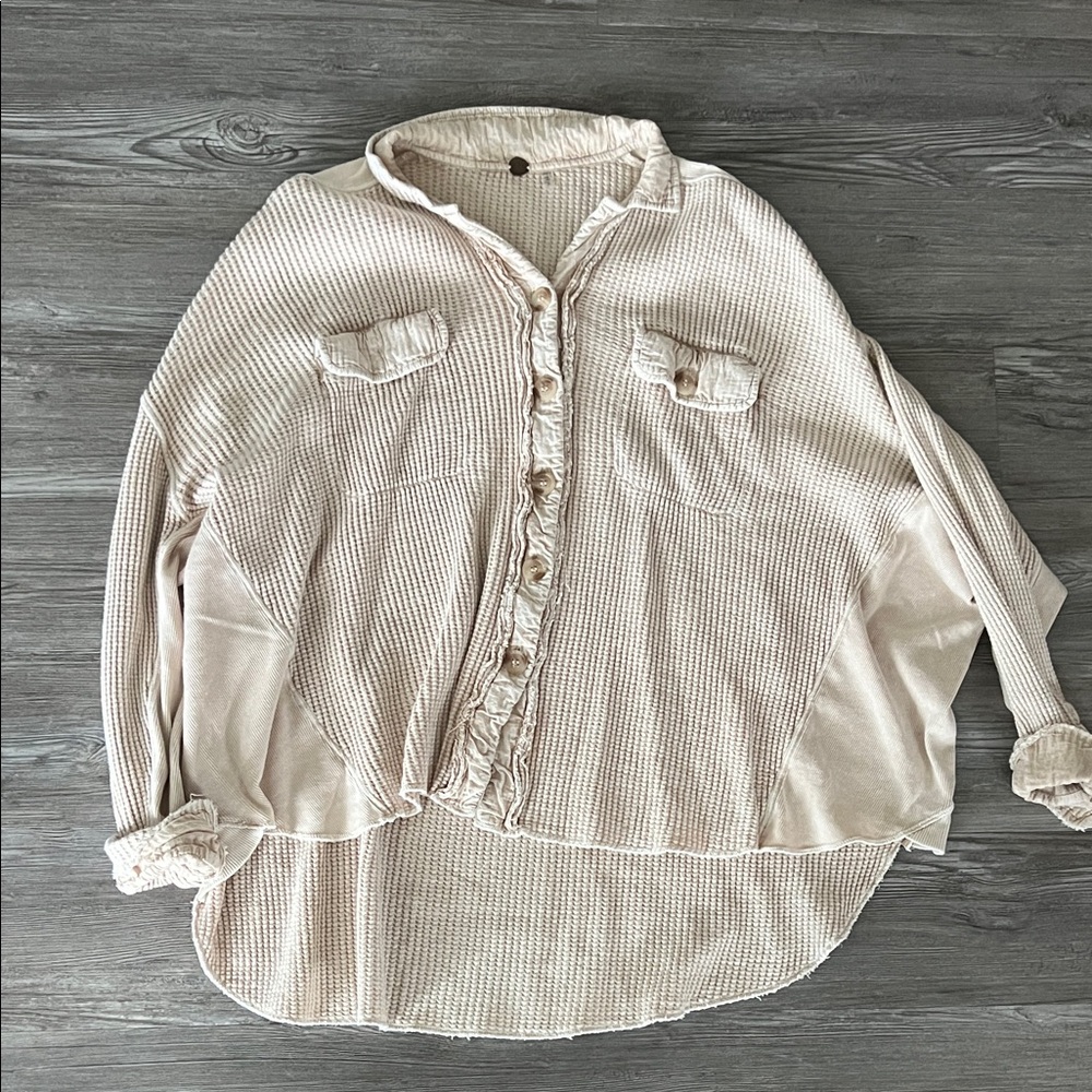 Free People Cream Button-Down Shirt